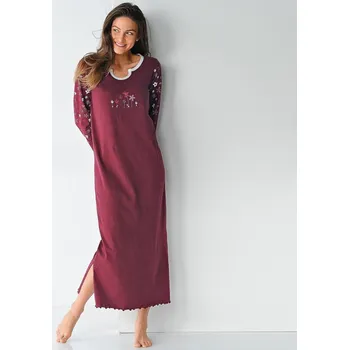 Dámské noční prádlo Dlouhá noční košile s potiskem květin třešňová 56