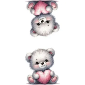 Panel- Velur na polštářek - Medvídek s růžovým srdíčkem 100x50