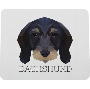 Obraz Jezevčík drsnosrstý - geometrická podložka s fotkou a nápisem pod myš