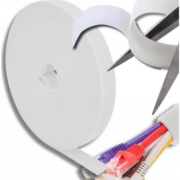 kabelová chránička Suchý zip bílý pro kabely, nastavitelná páska 10m, organizér na kabely