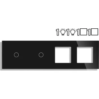 Elektrická zásuvka SKLENĚNÝ PANEL PRO DOTYKOVÉ MODULY RÁMEČEK 2-POLE ČTYŘNÁSOBNÝ 1-POLE+1-POLE+2 ZÁSUVKY ČERNÝ