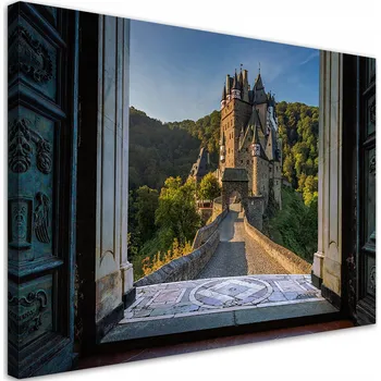 Obraz Obraz na plátně, Pohled na hrad, hory a stromy 60x40