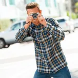 Extra dlouhá flanelová košile s kostkovaným vzorem modrá 43/44