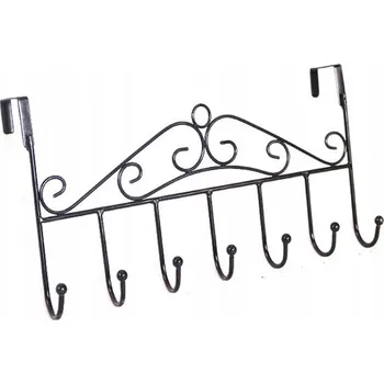 Věšák KOVOWÝ VĚŠÁK NA OBLEČENÍ NA DVEŘE 7x HÁK ČERNÝ