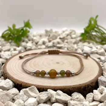 Náramek Certom Provázkový náramek s indickým achátem, tygřím okem a stříbrnými komponenty 0095