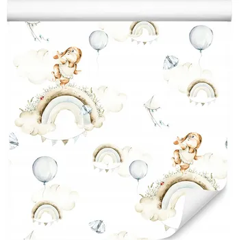 Fototapeta Tapeta do dětského pokoje Zajíčci Boho styl Duha Mraky Balónky