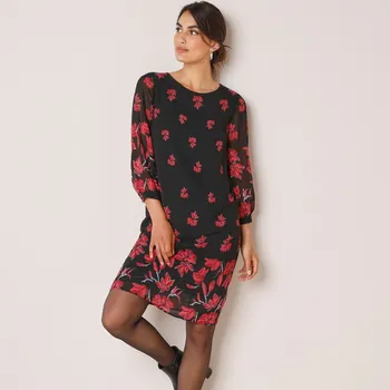 Dámské šaty Šaty s potiskem a 3/4 rukávy černá/červená 44