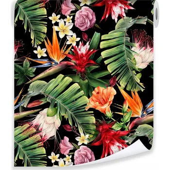 Tapeta Tapeta ČERNÁ LISTY Květy Vliesová Role Obývací pokoj