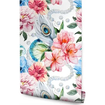 Fototapeta Tapeta do ložnice s květinami, listy, rostlinami a motivem přírody