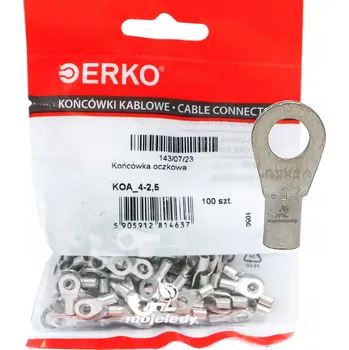 elektrický kabel 100x Měděné kabelové oko 1,5 až 2,5 mm² M4 ERKO KOA