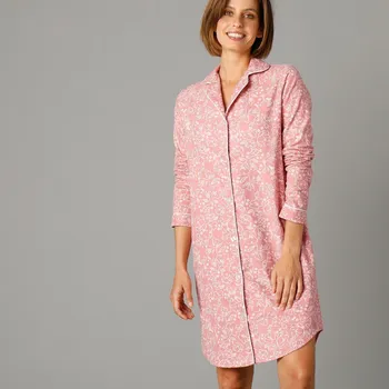Dámská móda Flanelová noční košile na knoflíky, s potiskem květin šedorůžová 46/48