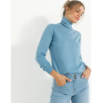 Dámský svetr Pulovr s rolákem, kašmírový na dotek modrošedá 54