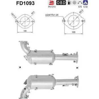 Filtr pevných částic Filtr sazových částic, výfukový systém AS FD1093