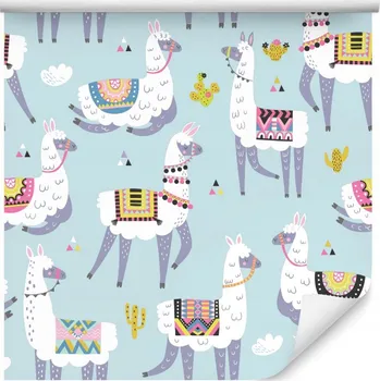 Tapeta Tapeta s lamami, kaktusy a přírodou, do dětského pokoje