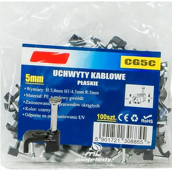 kabelová chránička 100x Držák kabelu plochý černý 4,5/5 x 100ks pro kabel 2x0,5mm