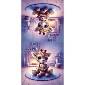 Panel- Velur na polštářek - Žirafa u krbu 100x50