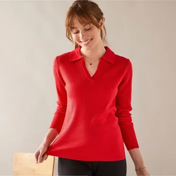 Pulovr s polo límečkem červená 52