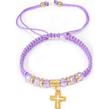 Náramek Pletený náramek s křížkem fialový ZDS227