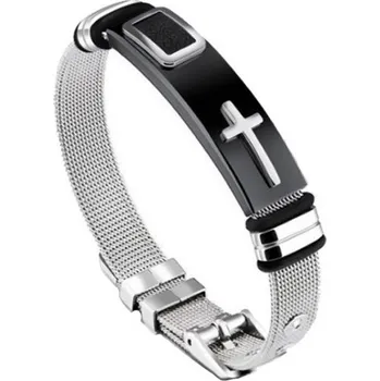 Náramek Elegantní pánský náramek s křížkem černý ZDSS006