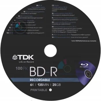 Obálka TDK BD-R 25GB x6 Potisknutelné 10 Ks CD obálka