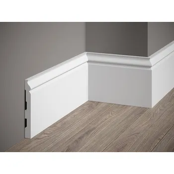 Obklad Mardom Decor VZOREK - Podlahová lišta – HLADKÁ, tvrdý plast PolyForce (HD Polymer), základní bílý nátěr (přetíratelný), 137 x 18 x 100 mm