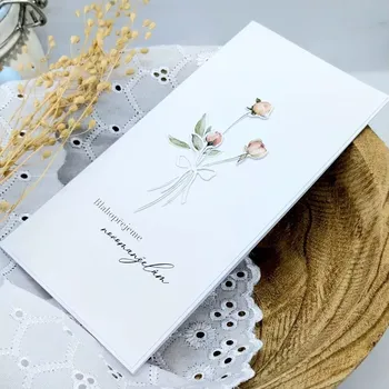 Přání novomanželům s kyticí růžových poupat 10,5 x 21 cm