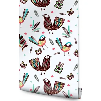 Tapeta Tapeta ve stylu boho s ptáky a peříčky do dětského pokoje