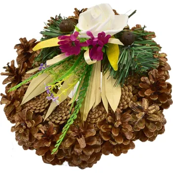 Smuteční dekorace Šiškový věnec s bílou růží Ø 22 cm