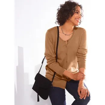 Dámská móda Jednobarevný svetr na knoflíky oříšková 42/44