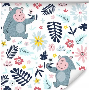 Fototapeta Dětská tapeta ZVÍŘATA Gorily Květiny Listy