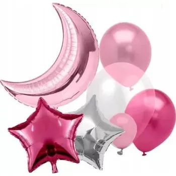 Balónek Sada narozeninových balónků hvězda měsíc srdce balónky narozeniny růžové