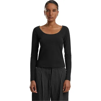 Dámské tričko Tričko s dlouhým rukávem z Urban Classics - Dámské tričko s hlubokým výstřihem - Ženy - černá
