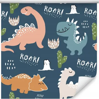 Fototapeta Tapeta Barevné DINOSAUŘI Nápisy Kaktusy Květiny