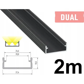 LED páska ŠIROKÝ LED PROFIL PRO 2 LED PÁSKY DUAL ČERNÝ 2M