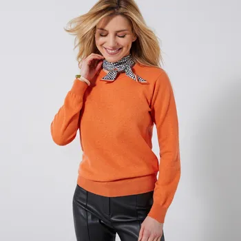 Dámský svetr Pulovr s kulatým výstřihem, jehněčí vlna mangová 38/40