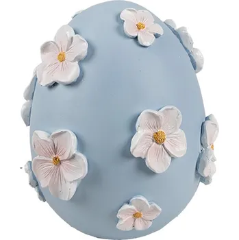 Vánoční dekorace Dekorace modré vajíčko s bílými květy - Ø 11*13 cm