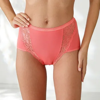 Kalhotky Sada 3 kalhotek super maxi z pružné bavlny s krajkou nám. modrá+korálová+pudrová 58/60