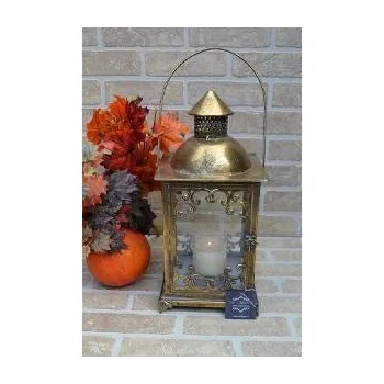 Svícen Rustikální kovová lucerna 42 cm - zlatá