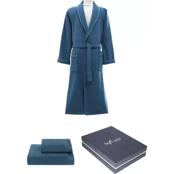 Pánský župan Soft Cotton Dárkové balení županu, ručníku a osušky LORD, Modrá, 450 g / m², Česaná prémiová bavlna 100%, Dlouhý - vel. L