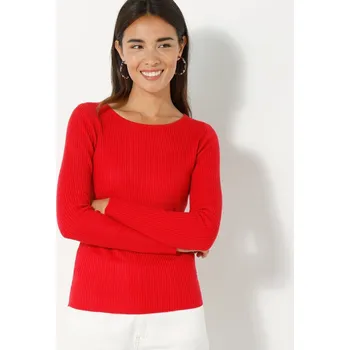 Dámský svetr Žebrovaný pulovr s kulatým výstřihem červená 46/48