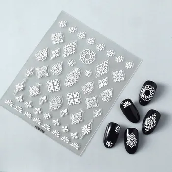 samolepka Samolepky na nehty Samolepící konvexní vzory MANDALA ORNAMENT BÍLÉ