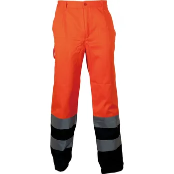 montérky VÝSTRAŽNÉ PRACOVNÍ KALHOTY DO PASU BOZP ORANŽOVO-MODRÉ VEL. XL