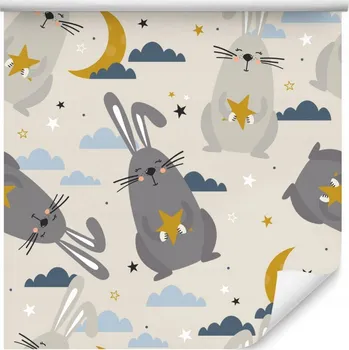 Tapeta 10m TAPETA králíci měsíce hvězdy dětský pokoj