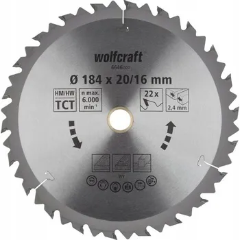 Pilový kotouč WOLFCRAFT 6646000 Pilový kotouč 184x20/16mm, 22 zubů, hrubé řezy dřeva