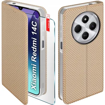Pouzdro na mobilní telefon Flipové Pouzdro KrainaGSM pro Xiaomi Redmi 14C zlaté