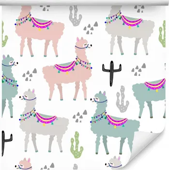 Tapeta Barevná tapeta s lamami, zvířata, do dětského pokoje