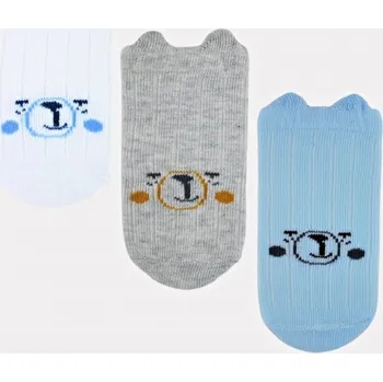 Kojenecké ponožky, 3 páry - Medvídek, bílá/modrá/šedá, Velikost koj. oblečení 80/86 (12-18m)