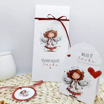 Valentýnské přání s obálkou a visačkou Valentýnská Andělka č. 4, rozměry 12 x 7,5 cm