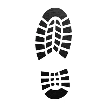 Samolepící dekorace SAMOLEPKA Stopa od boty levá (63 - škrábaný kov černý) NA AUTO, NÁLEPKA, FÓLIE, POLEP, TUNING, VLASTNÍ TEXT, TISK, AUTOSAMOLEPKY.cz, POLEPY, OBRÁZEK, LOGO, SAMOLEPKY