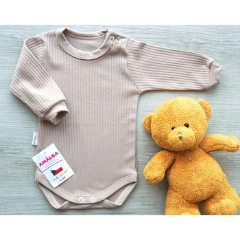 AMÁLKA Bavlněné žebrované body dlouhý rukáv, oříškové latté Velikost: 86